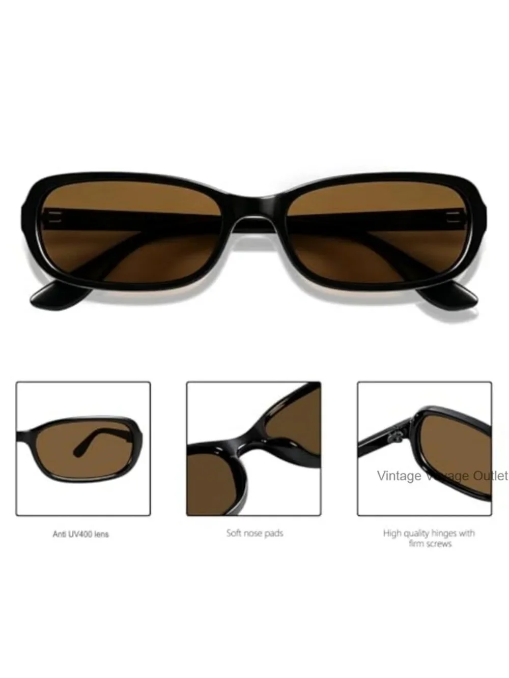 Retro Slim Rectangular Sunglasses for Women UV400 Protection Lightweight 90s